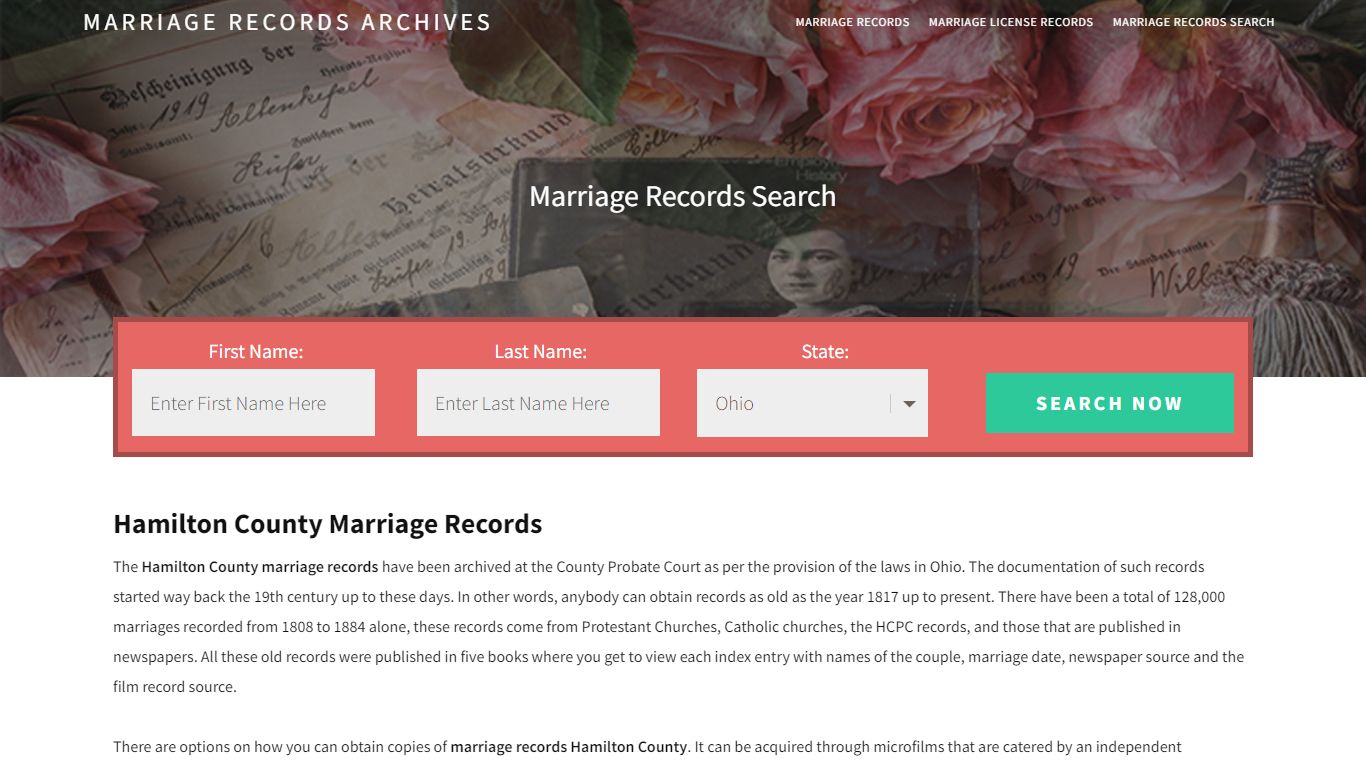 Hamilton County Marriage Records | Enter Name and Search